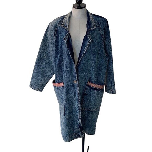James West American Made Vintage Coat Size Medium HandPainted Acid Washed Denim - Picture 2 of 16